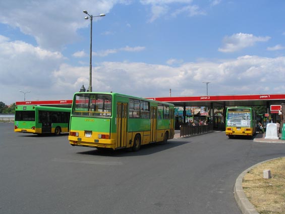 Ikarus 260 vjíždí na autobusové nádraží Rondo Œródka, které se spíš podobá èerpací stanici.