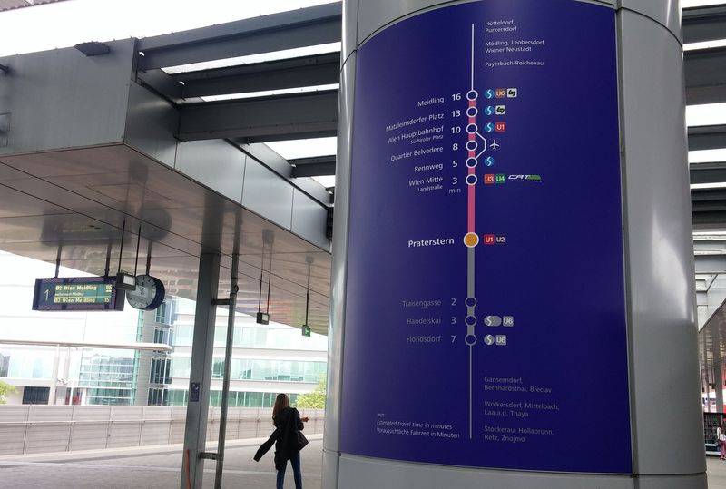 Schéma spoleèného úseku, kudy projíždí linky S-Bahnu skrz centrum Vídnì podobnì èasto jako metro. Vyznaèeny jsou nejen návazné linky, ale i jízdní doba.